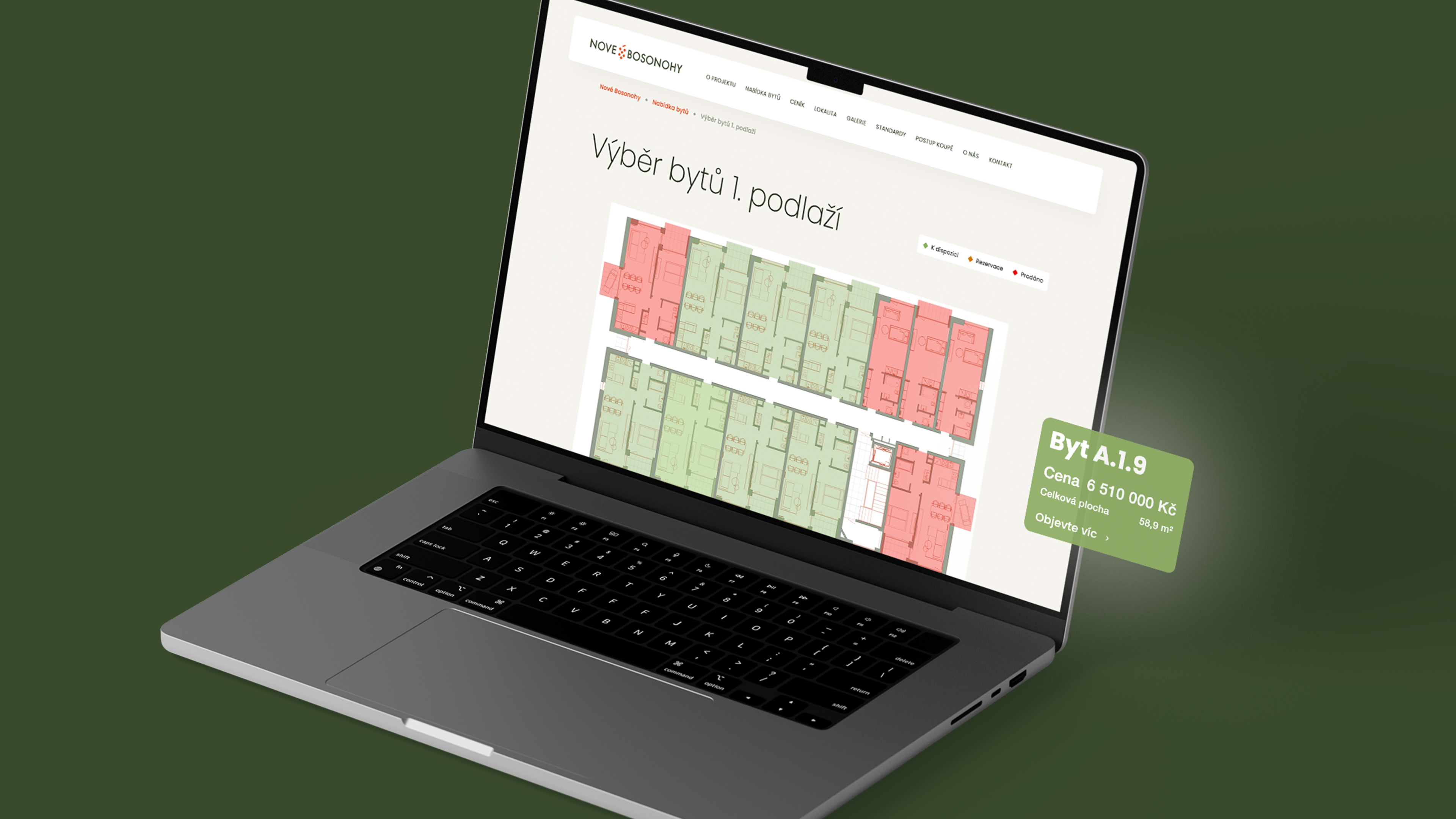 Dynamická mapa usnadňuje výběr bytu.